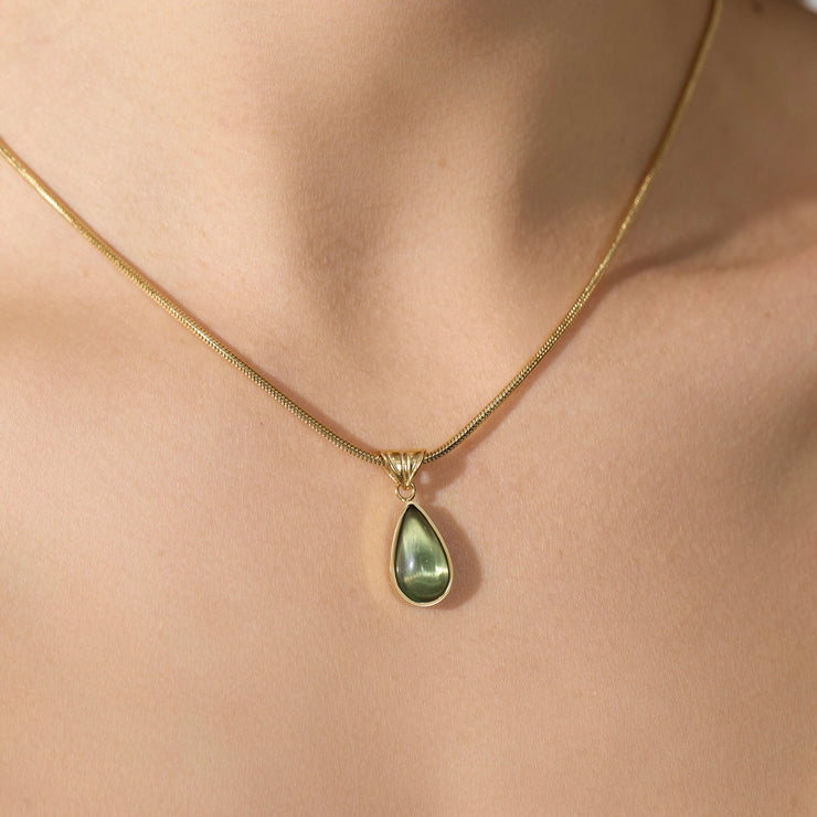 18K Gold Blue Ocean/Olive Green Pendant Necklace