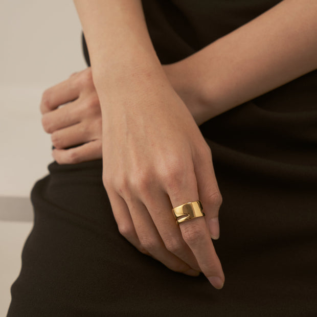 18K Gold Chunky Double Band Ring