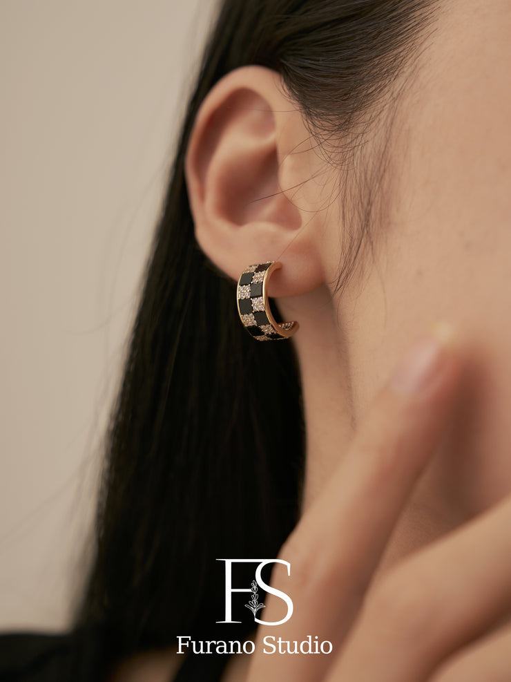 18K Gold Checkerboard Hoop Earrings