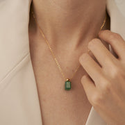 18K Gold Green Emerald Charm Necklace