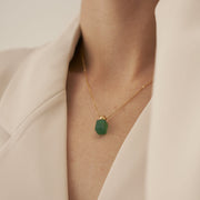 18K Gold Green Emerald Charm Necklace