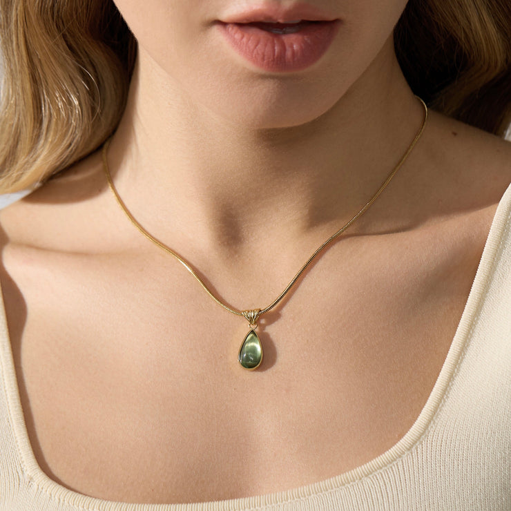 18K Gold Blue Ocean/Olive Green Pendant Necklace