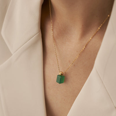 18K Gold Green Emerald Charm Necklace