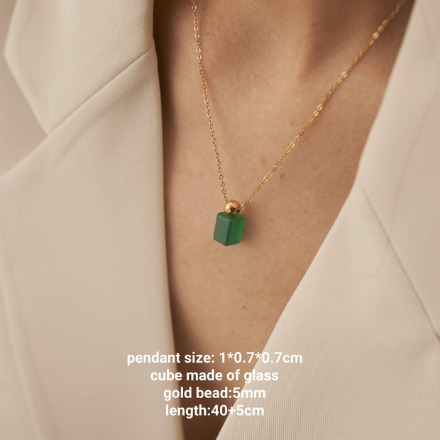 18K Gold Green Emerald Charm Necklace