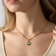 18K Gold Blue Ocean/Olive Green Pendant Necklace