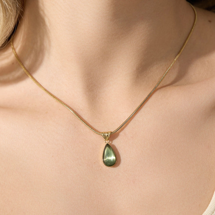 18K Gold Blue Ocean/Olive Green Pendant Necklace