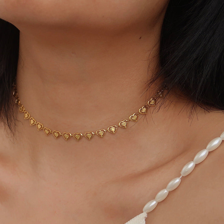 18K Gold Heart Chain Necklace/Bracelet