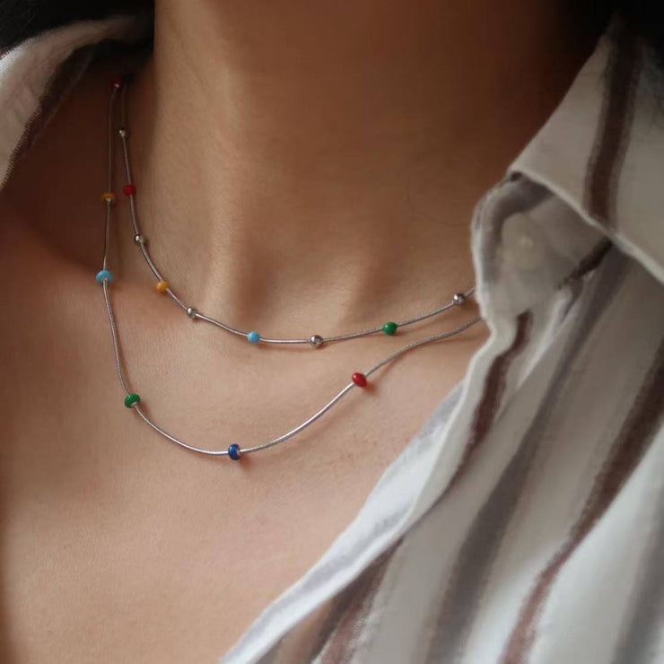 Silver Gemstone Beaded Necklace