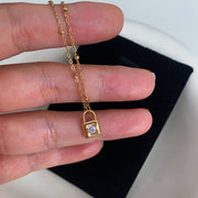 18K Gold Crystal Lock Pendant Necklace