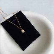 18K Gold Crystal Lock Pendant Necklace