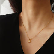 18K Gold Crystal Lock Pendant Necklace