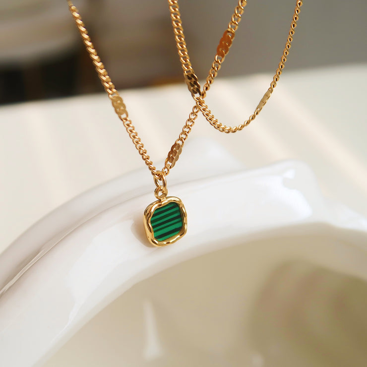 Non Tarnish Green Malachite Pendant Necklace