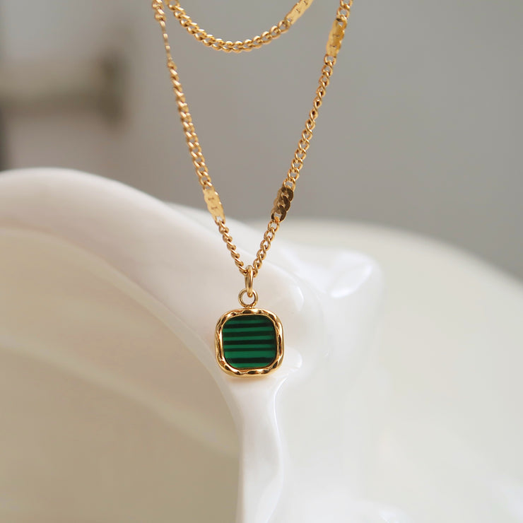 Non Tarnish Green Malachite Pendant Necklace