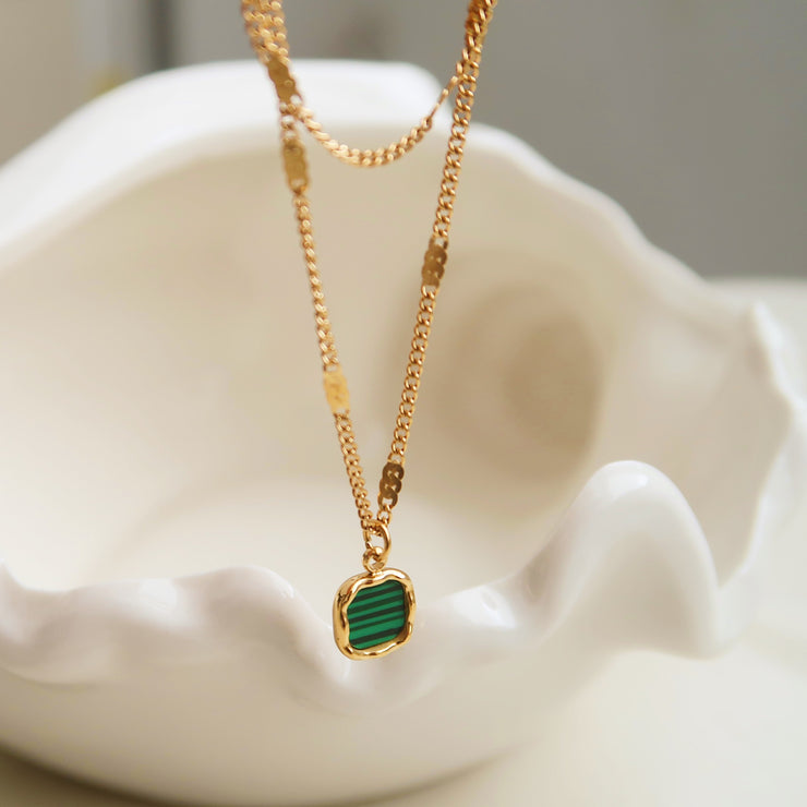 Non Tarnish Green Malachite Pendant Necklace