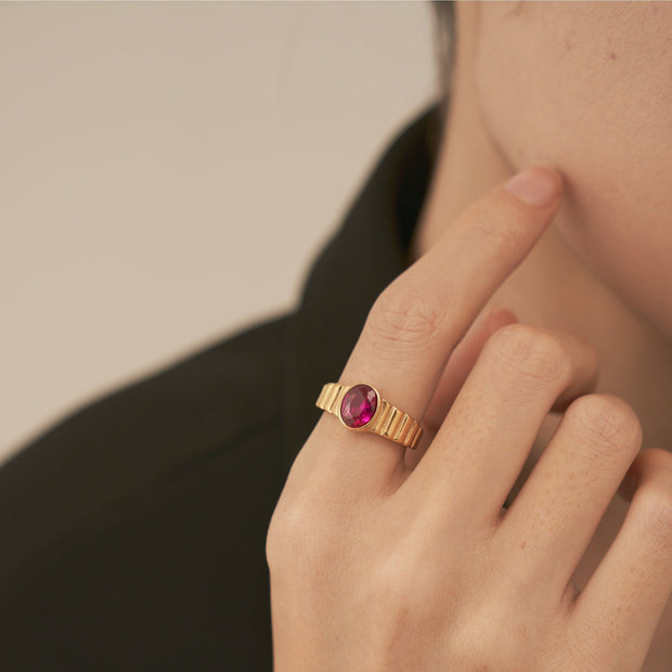 18K Gold Red Ruby Ring