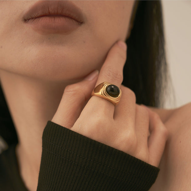 18K Gold Black Onyx Signet Ring