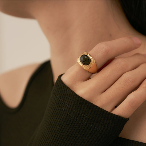 18K Gold Black Onyx Signet Ring