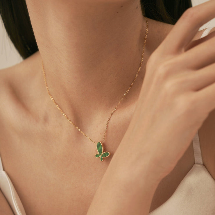 18K Gold Green Malachite Butterfly Necklace