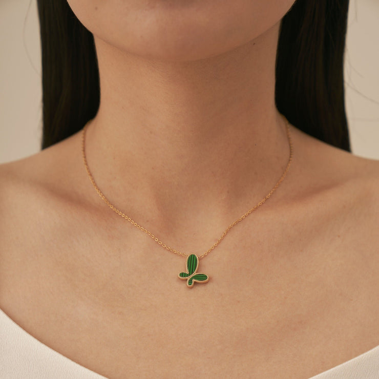 18K Gold Green Malachite Butterfly Necklace