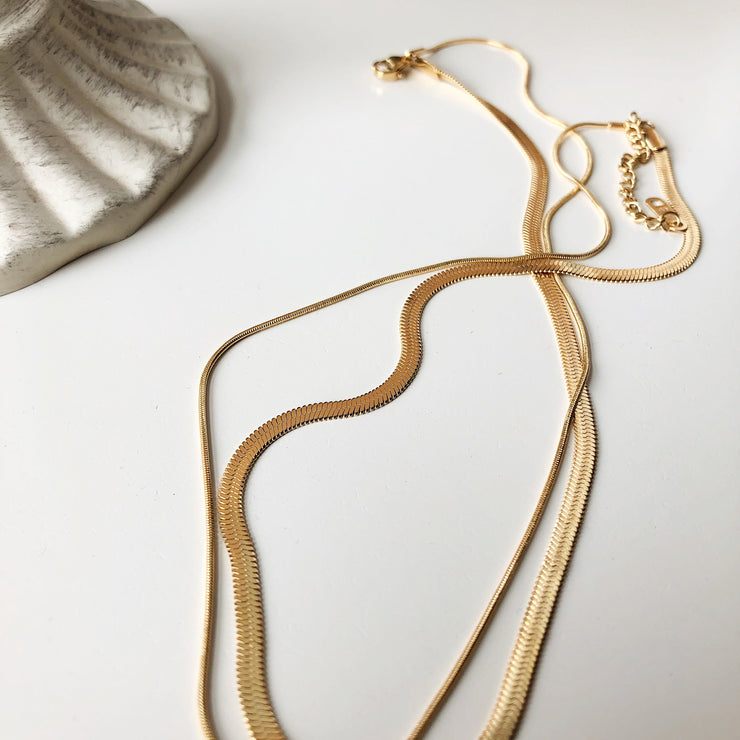 18K Gold Double Snake Chain Necklace