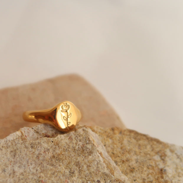 18K Gold Rose Signet Ring