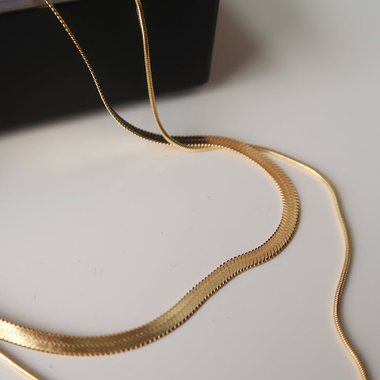 18K Gold Double Snake Chain Necklace