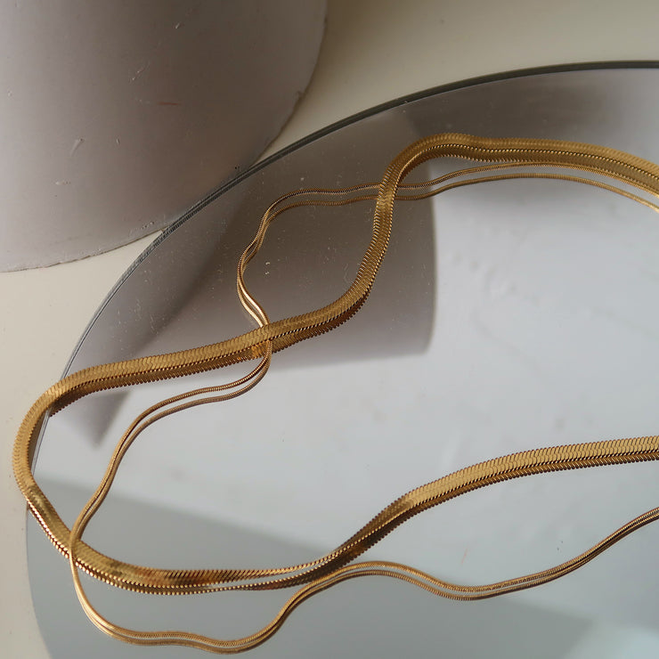 18K Gold Double Snake Chain Necklace