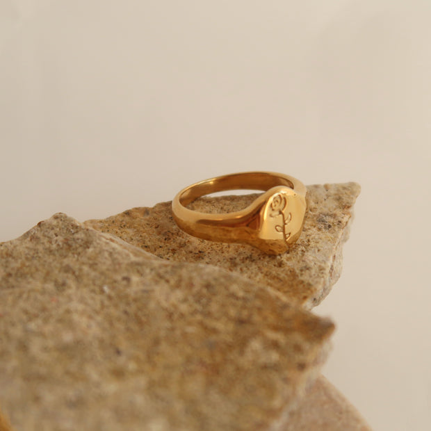 18K Gold Rose Signet Ring