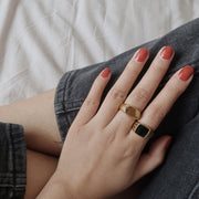 18K Gold Chunky Black Signet Ring