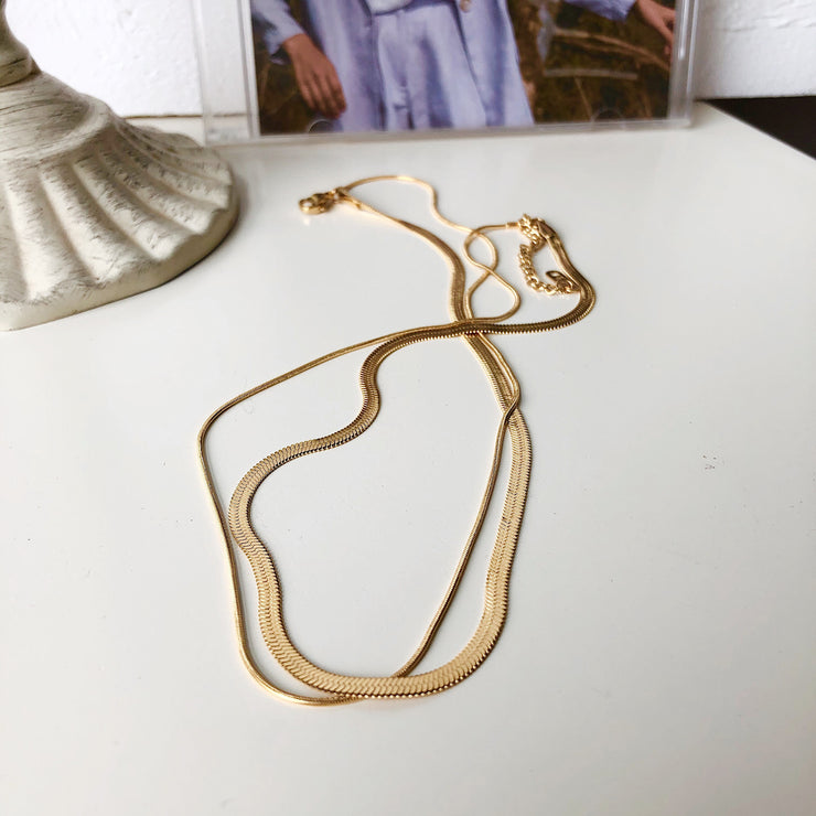 18K Gold Double Snake Chain Necklace