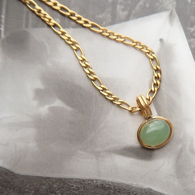 18K Gold Green Oval Necklace