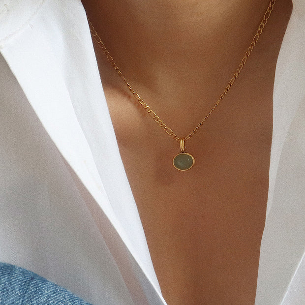 18K Gold Green Oval Necklace