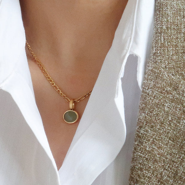 18K Gold Green Oval Necklace