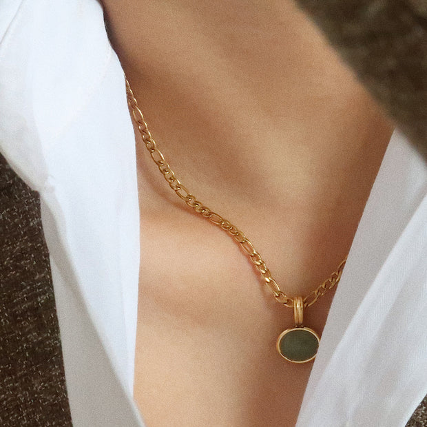 18K Gold Green Oval Necklace