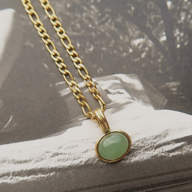 18K Gold Green Oval Necklace