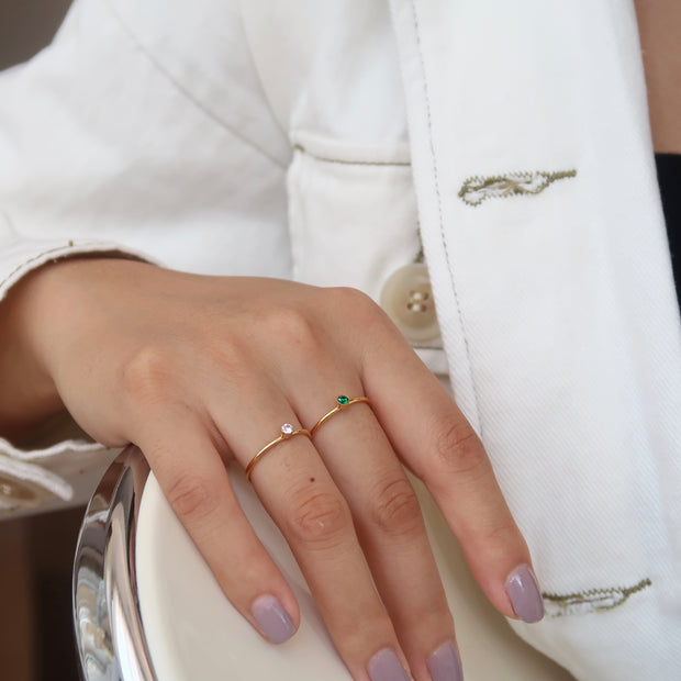 14K Gold Tiny Thin CZ Ring