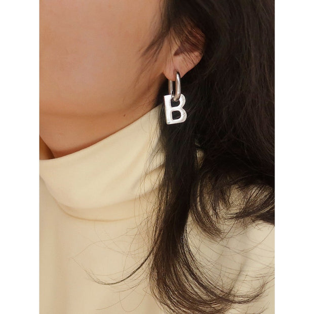 18K Gold B Letter Dangle Earrings