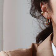 Gold chain link earring; 18k gold heart earring; 18k gold ear clip; minimalist earring set; gift for her