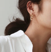 Gold chain link earring; 18k gold heart earring; 18k gold ear clip; minimalist earring set; gift for her