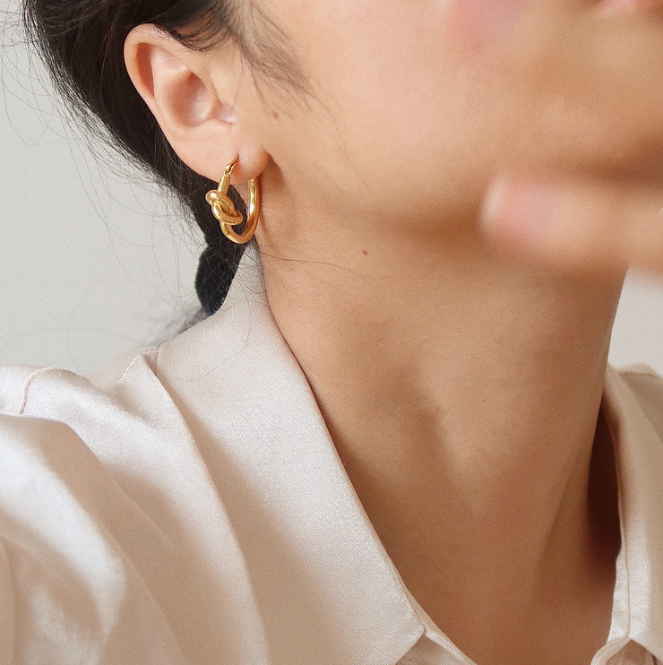 18K Gold Knotted Hoop Earrings