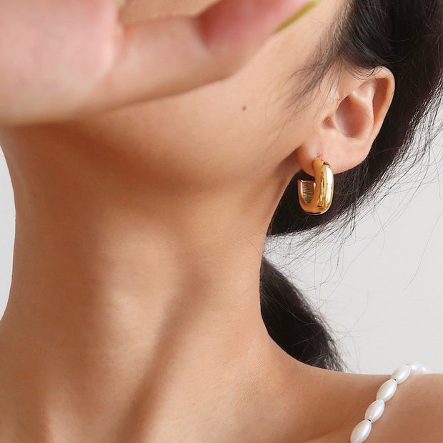 18K Gold Square Open Hoop Earrings