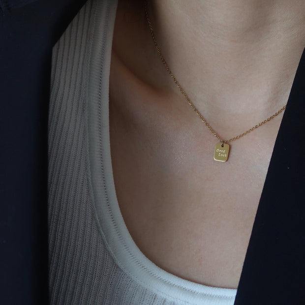 18K Gold Tiny Square Good Luck Necklace