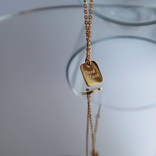 18K Gold Tiny Square Good Luck Necklace