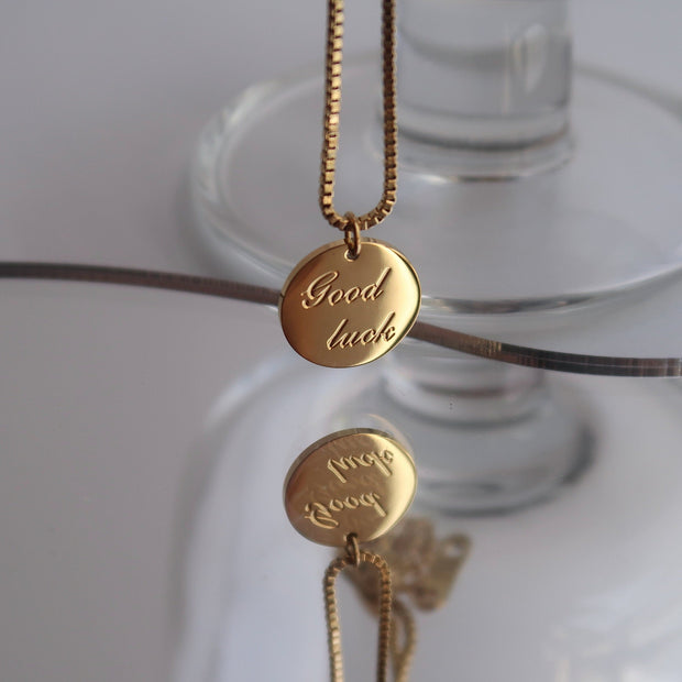 18K Gold Round Good Luck Necklace