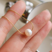 18K Gold Simple Pearl Pendant Necklace