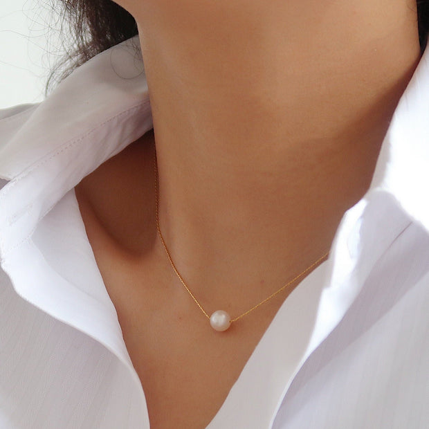 18K Gold Simple Pearl Pendant Necklace