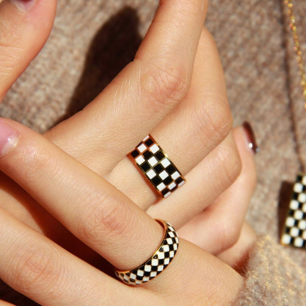 18K Gold Checkerboard Signet Ring