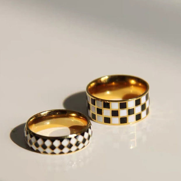 18K Gold Checkerboard Signet Ring