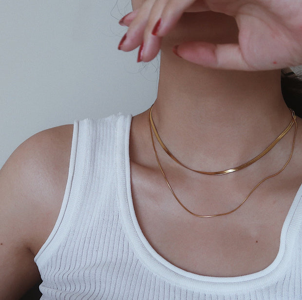 18K Gold Herringbone Chain Necklace