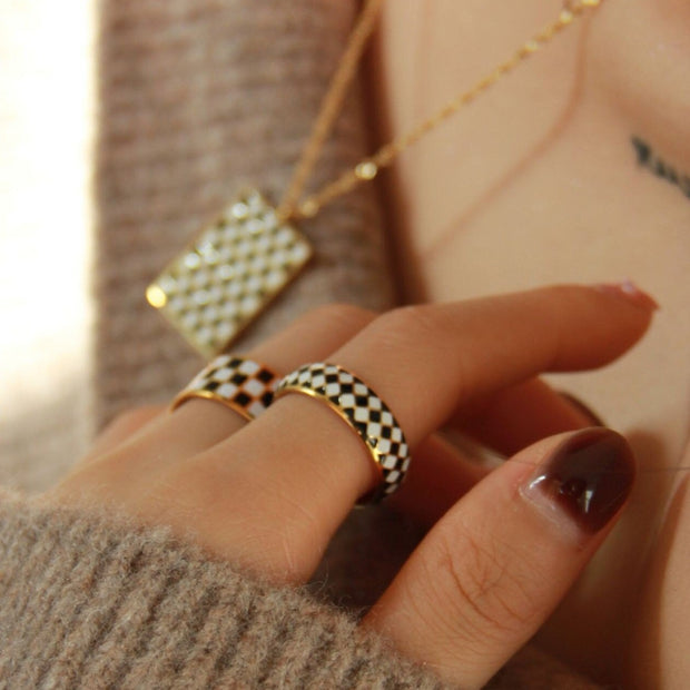 18K Gold Checkerboard Signet Ring